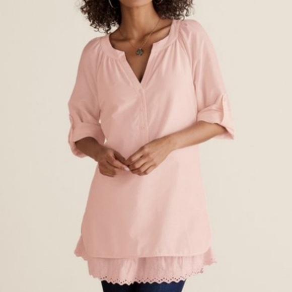 Soft Surroundings Pink Relaxed Tunic with Mandarin Collar - Picture 2 of 9